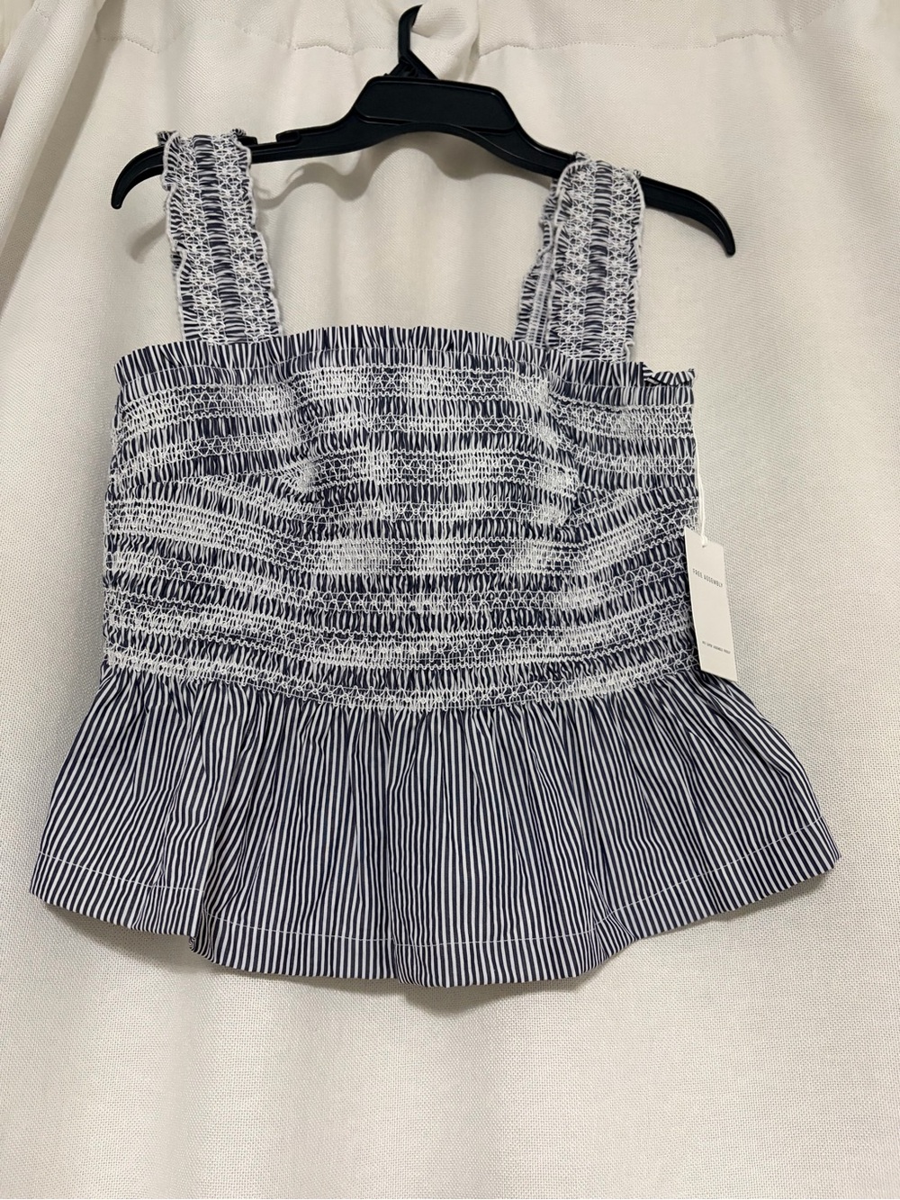 Smocked Navy & White Striped Peplum Cami